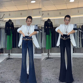 复古微喇2095牛仔裤 女秋冬高腰弹力显瘦燕龙服饰原创定制加长