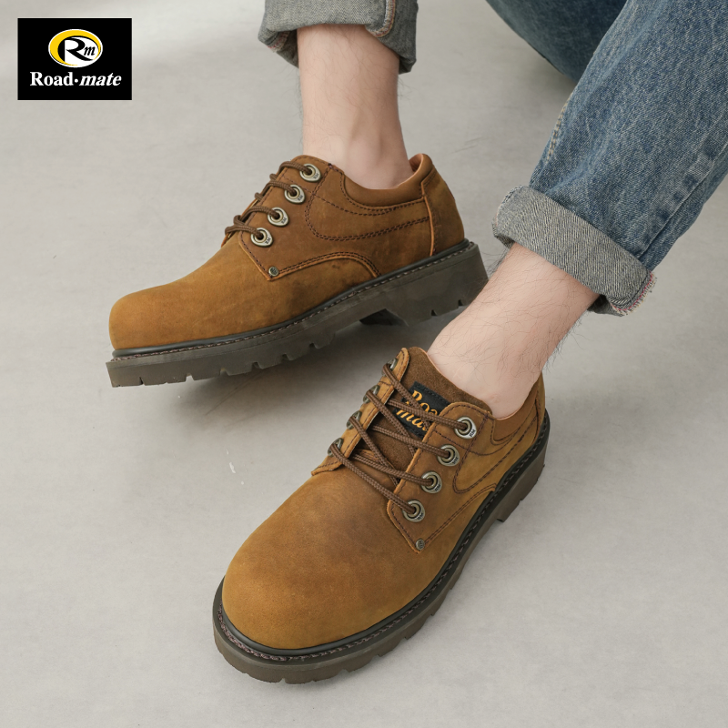 路伴工装鞋男士低帮系带牛皮英伦鞋休闲大头男士工作鞋户外休闲鞋