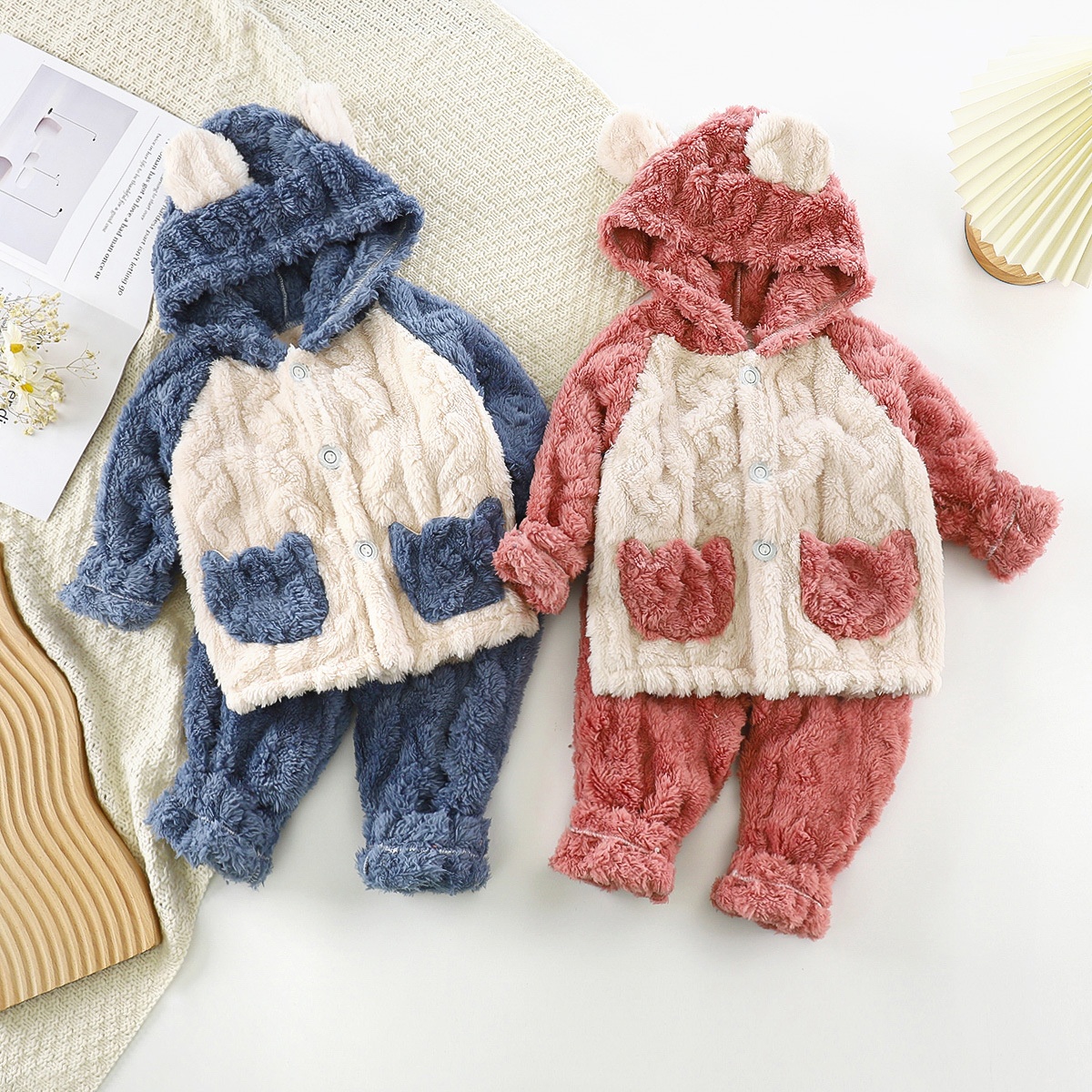 儿童法兰绒睡衣秋冬新款提花加厚长袖长裤中大男女童家居服套装