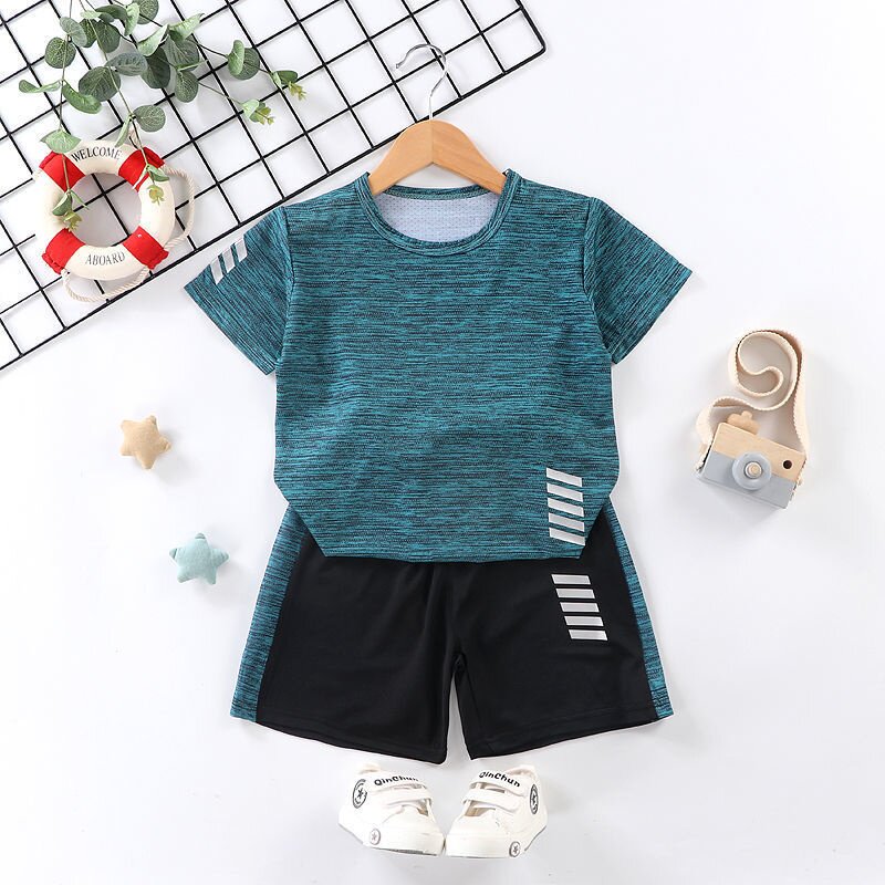 儿童速干衣套装夏季运动服男女童冰丝新款短袖短裤两件套中小童