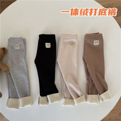 秋冬新款韩版女童一体绒百搭打底裤男女童宝宝加绒外穿小脚裤长裤