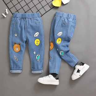 童装男童休闲裤春秋季女童学生牛仔单裤Celana jeans anak -anak