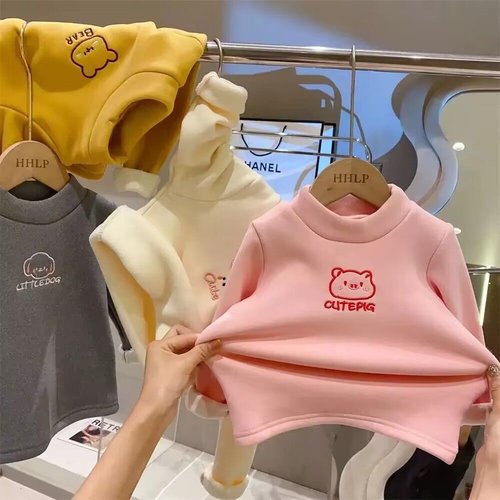 男女童秋冬加绒打底衫2023新款洋气上衣女宝宝冬季保暖外穿卫衣潮