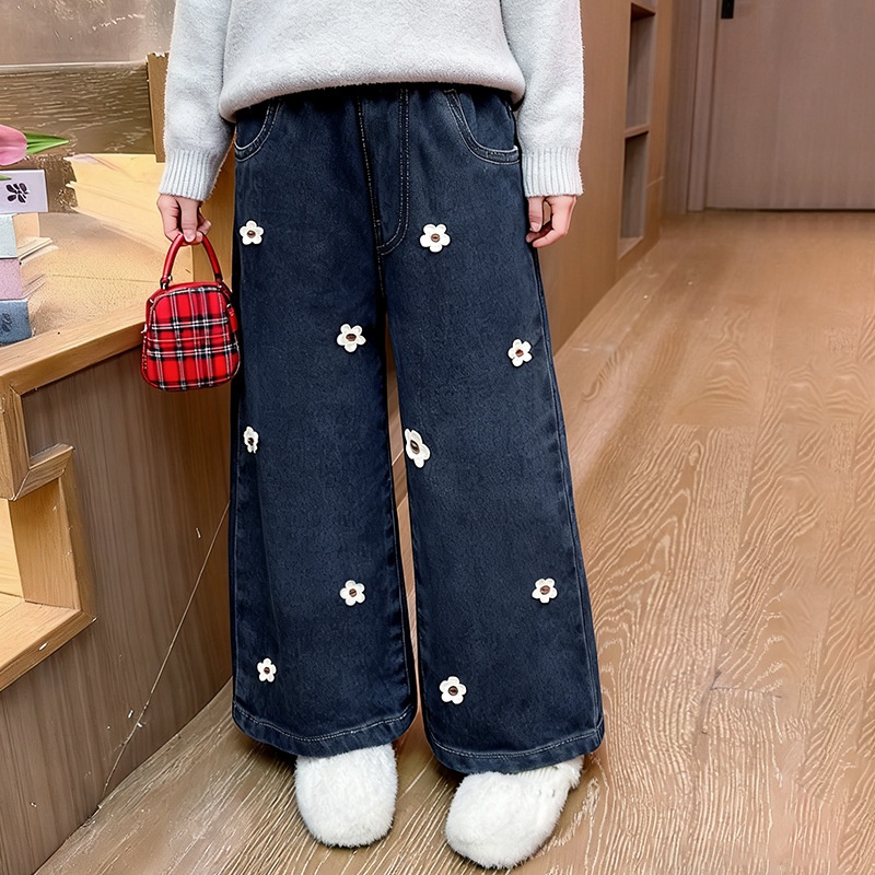 女童牛仔裤水洗软牛仔女宝宝休闲宽松直筒阔腿百搭长裤子2025新款