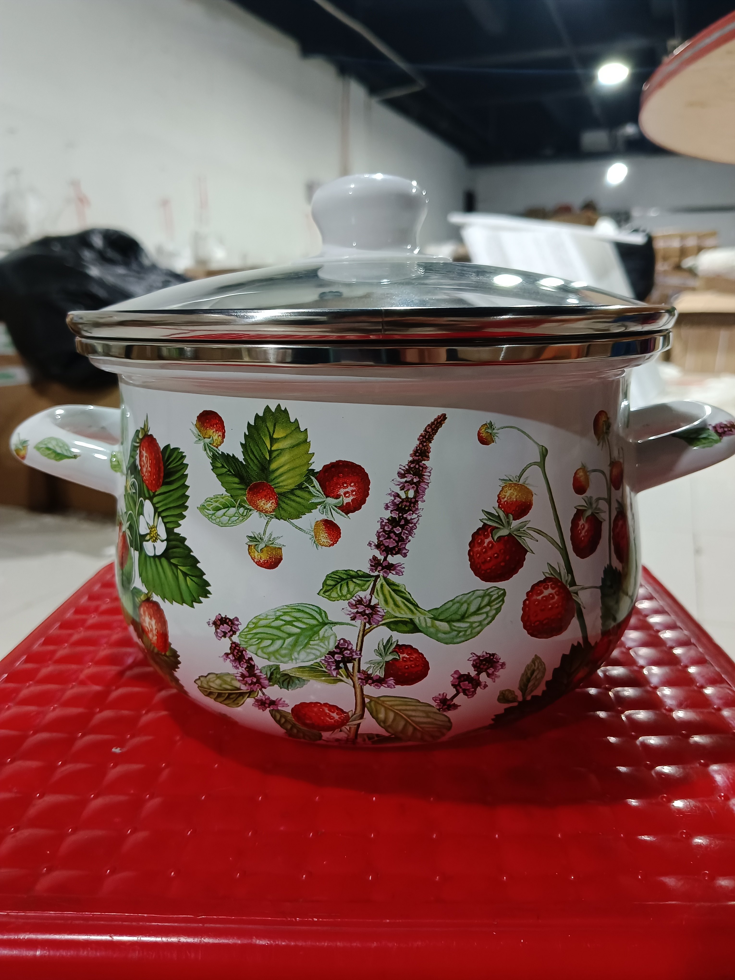 18口径搪瓷鼓型百花高胖锅玻盖搪盖随机瑕疵处理花色颜色随机发