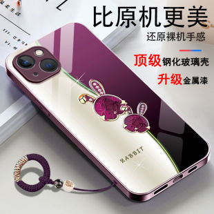 13promax高级金属漆玻璃iPhone12轻奢11潮牌xsmax保护套plus挂绳 钻石兔子适用苹果14手机壳新款 15pro创意时尚