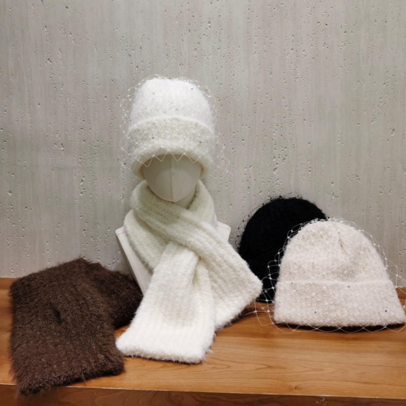 滑雪帽保暖针织帽女士冬季洋气灰色大牌毛线帽带钻网纱高级感毛毛