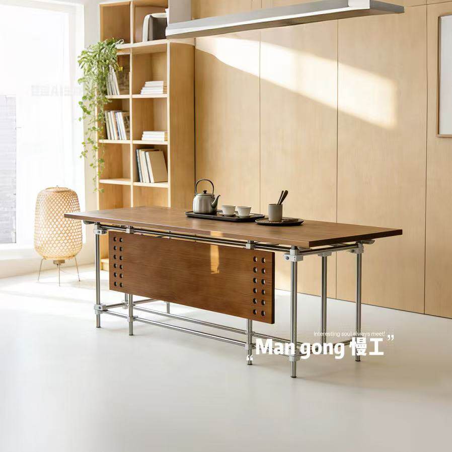 包豪斯光轴实木书桌电脑桌复古工业风办公桌BOSS桌客厅泡茶桌子