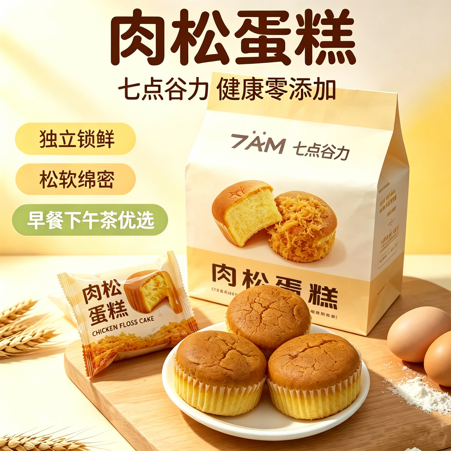 七点谷力肉松蛋糕零食糕点400g袋装办公室代餐早餐茶点休闲小零食