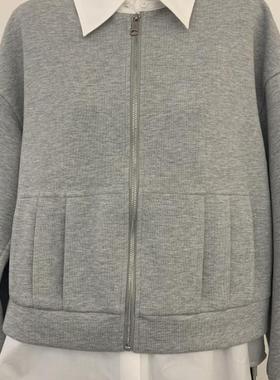 01131款2024秋百搭气质女装拼接翻领外套设计感假两件拉链外套