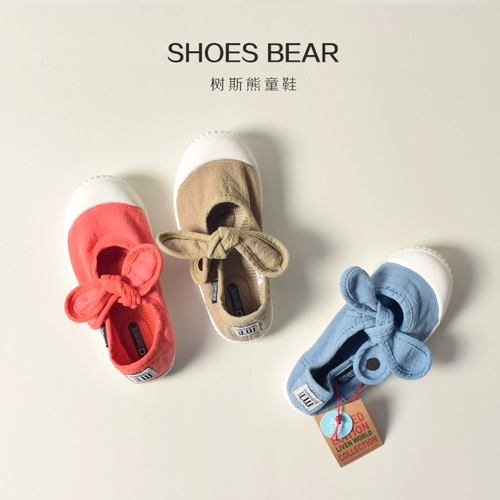 Летние тонкие детские низкие тканевые туфли с бантиком для раннего возраста, в корейском стиле