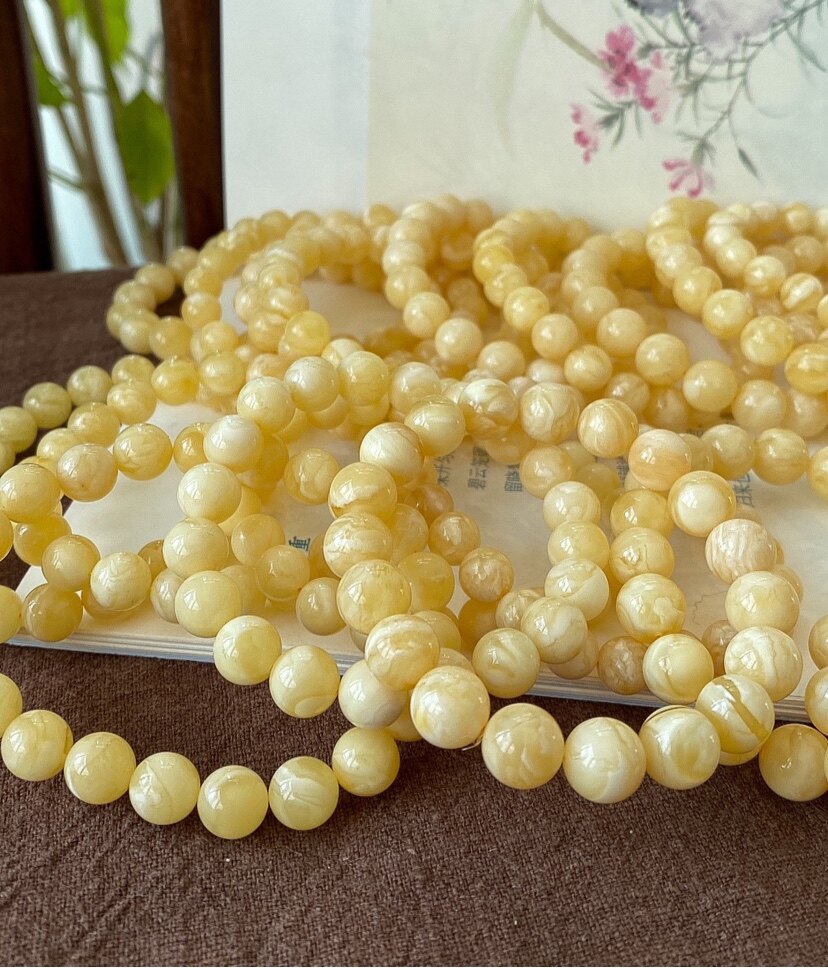 鹿小姐天然俄料白蜡蜜蜡手链女士精品白妖花单圈手串珠宝闺蜜礼物