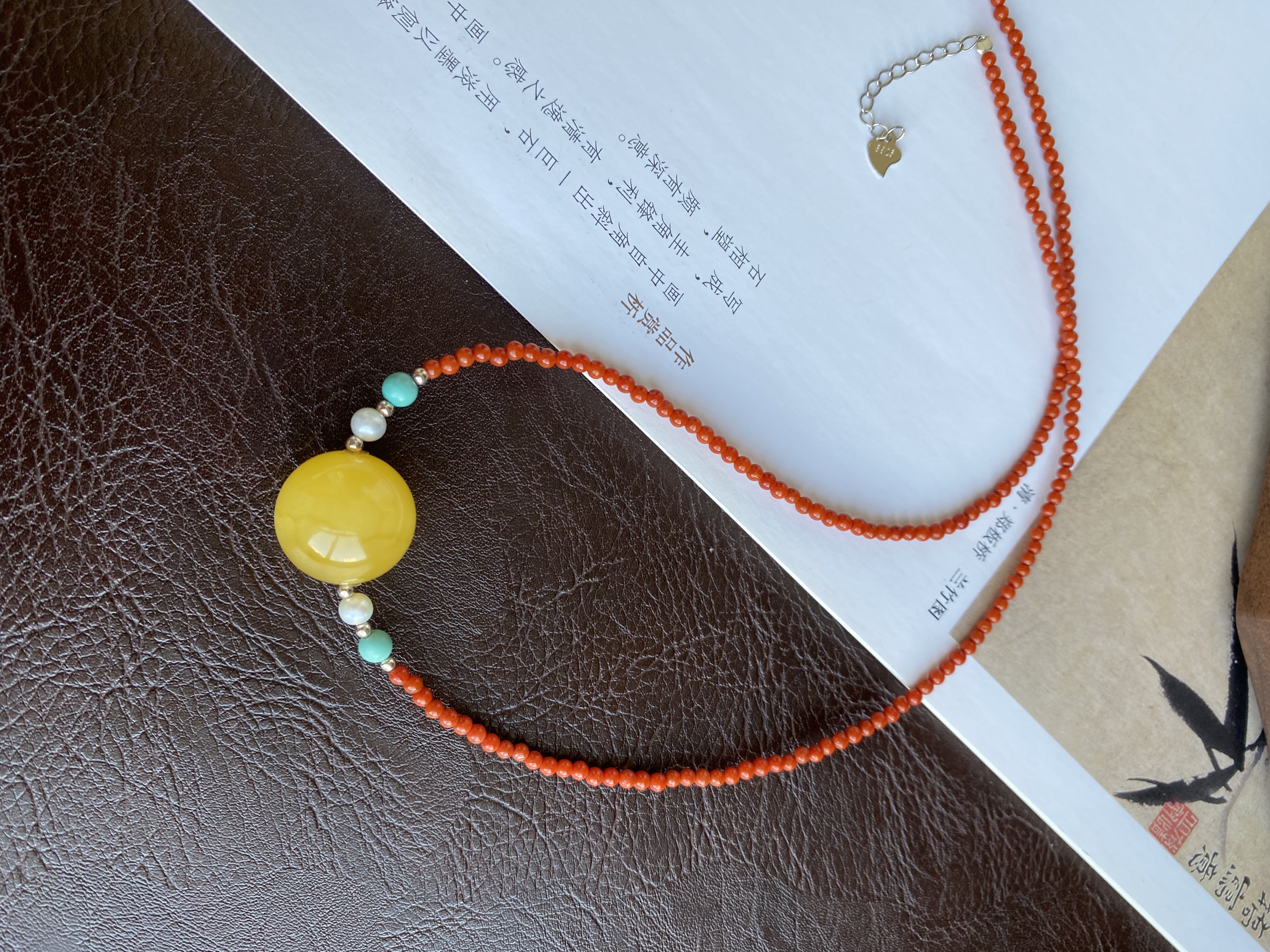 天然蜜蜡转运珠吊坠女锁骨链毛衣链琥珀绿松石南红项链礼物