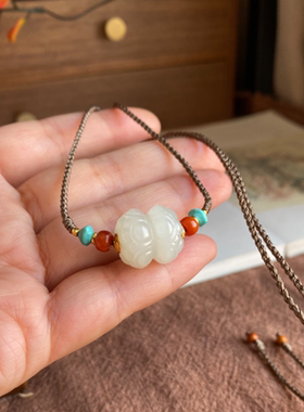 天然和田玉白玉锁骨链新中式珠宝项链国风本命年毛衣链转运珠