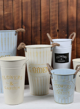 鲜花桶醒花桶复古铁艺花瓶泡花插花干花筒花店家用花器装饰大花盆