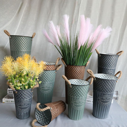 欧式干花装饰做旧复古花桶铁艺品