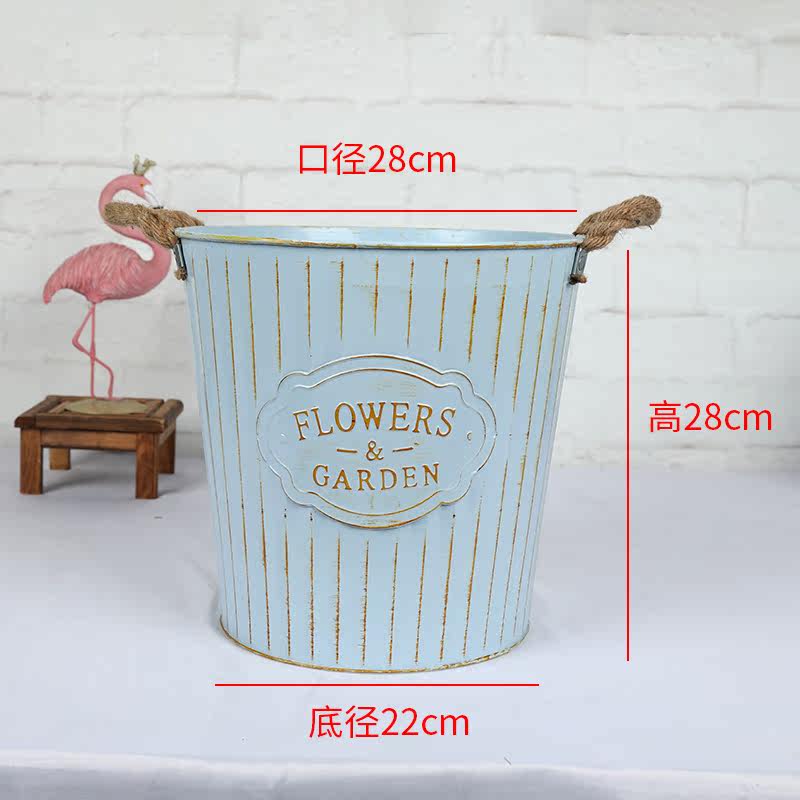 防水铁皮花桶田园装饰复古做旧铁桶花桶花盆花器花店多肉花盆绿植