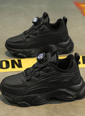 ABC IM儿童鞋子男童运动鞋黑色女孩跑步鞋加绒大棉鞋保暖秋冬季款