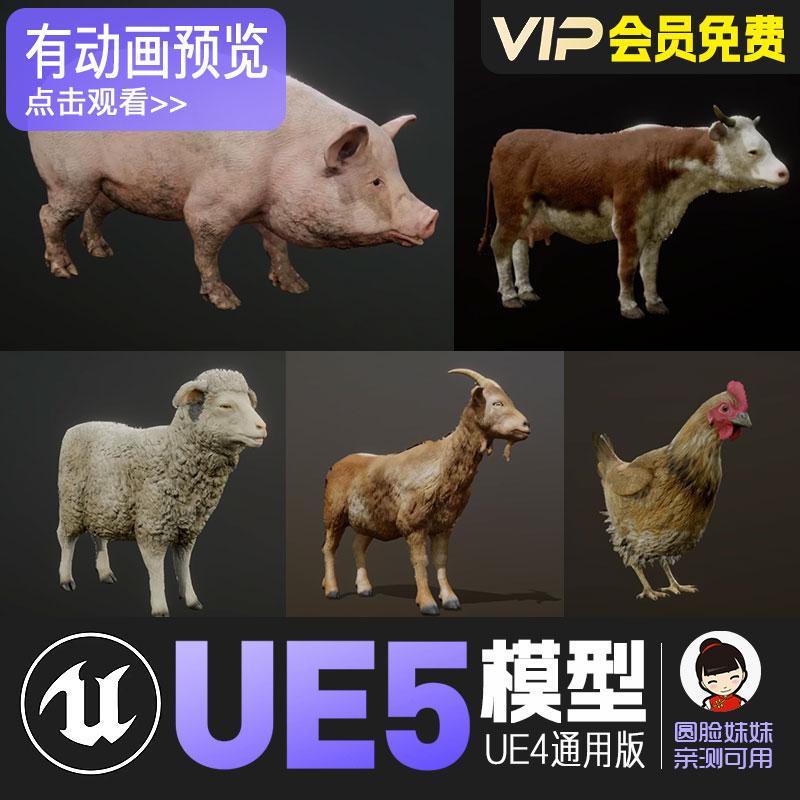 UE4虚幻5_农场动物鸡牛猪羊家畜动画角色模型FARM ANIMALS PACK