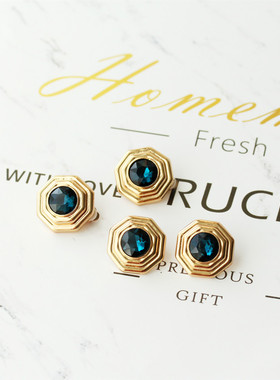 lisa.s美式个性前卫复古孔雀宝蓝锆石金色多边形大夸张耳环