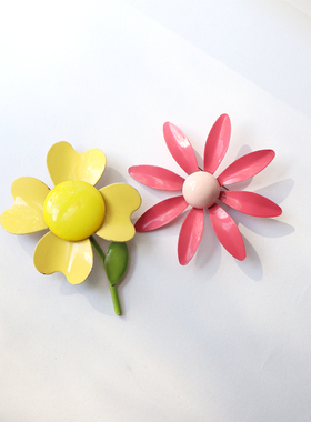 211美式中古复古80年铁漆绘ins花朵黄色向日葵粉色雏菊大夸张胸针