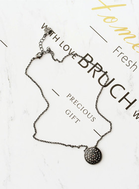 欧美品牌复古ins风叠戴黑色中短链黑钻合金圆形小吊坠项链