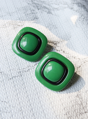 美式复古vintage墨绿黑撞色方形几何个性Ins简约亚克力轻耳环