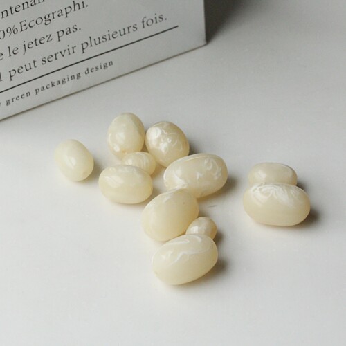 美式白色水墨纹亚克力带孔乳白色老椭圆糖豆串珠散珠一组
