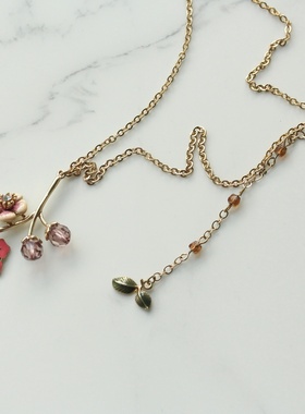 法式外贸优雅个性山谷里的紫色浆果珐琅釉中长毛衣链