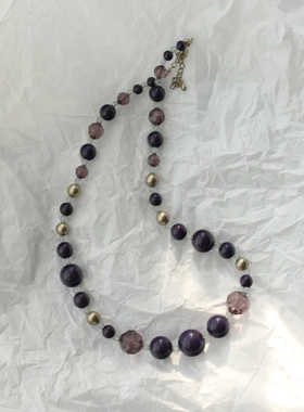 美式ins风y2k老树脂串珠个性千禧风紫金色中性不过敏中短项链