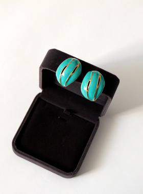 210vintage欧美黄铜流线型中古古董气场经典复古绿色大耳夹