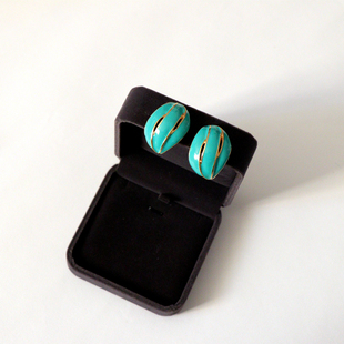 210vintage欧美黄铜流线型中古古董气场经典复古绿色大耳夹