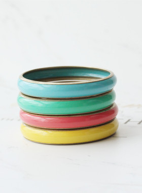 美式ins风复古做旧黄铜釉面波普糖果色细宽版圆圈叠戴手镯