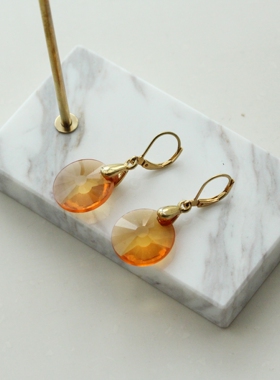 欧美复古JOAN RIVERS亚克力轻型材料金色冰糖圆形耳环