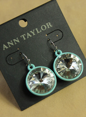 欧美品牌进口T家蓝大气简单冷淡款合金流星大钻淡蓝色圆形耳环