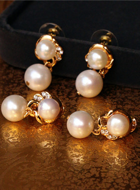 Lisa.S经典古董金黄铜复古复刻天然戴珍珠耳环的少女24K港风耳夹