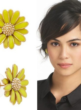 外贸大牌KS小清新复古黄色小雏菊珐琅铀面里立体工艺简约耳钉