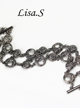 欧美外贸复古 mon*t下属 trif*ri 黑色钻双层手链