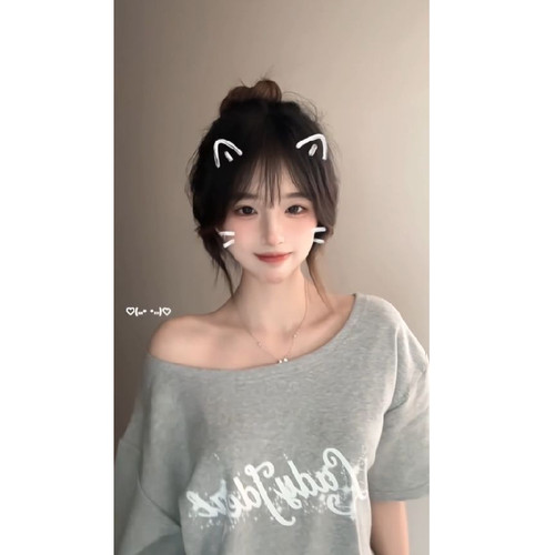 Lady ideal 美式复古斜肩上衣女2025夏季新款宽松显瘦露肩短袖T恤