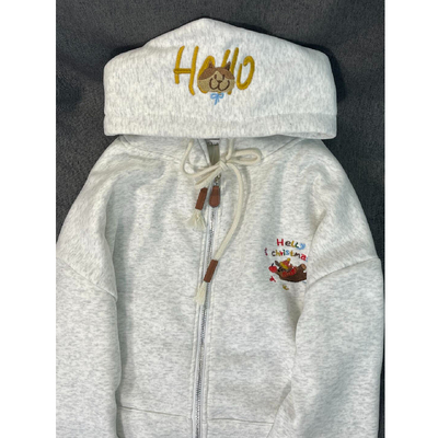 秋冬季加绒加厚刺绣小狗开衫外套女高级感超好看洋气减龄连帽卫衣