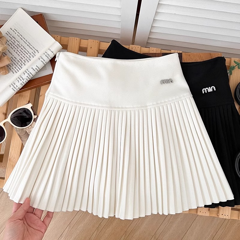 学院风深灰色百褶裙短裙女2024秋冬小个子百搭高腰毛呢a字半身裙