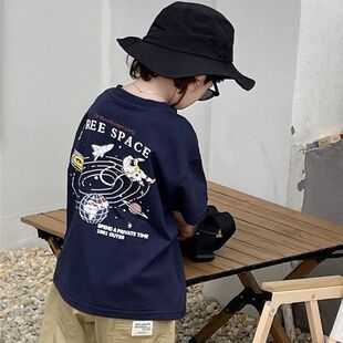 纯棉儿童短袖t恤男童帅气夏装新款男孩宇航员太空宝宝半袖衣服潮t
