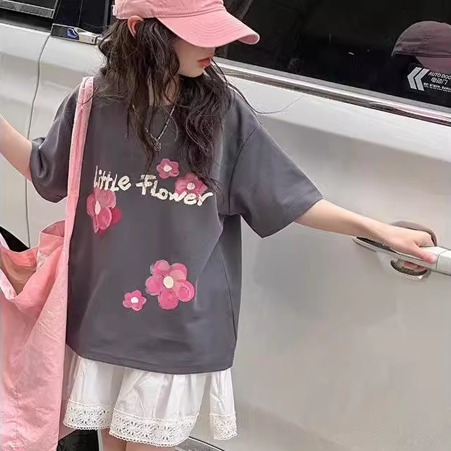 女童短袖T恤夏季纯棉韩版新款儿童装休闲上衣中大童宽松半袖洋气t