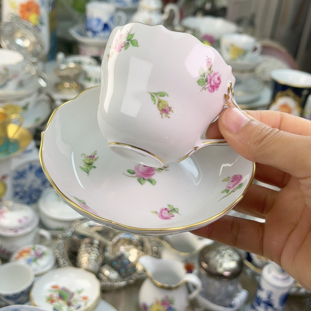 特价Meissen一等粉玫瑰碎花摩卡