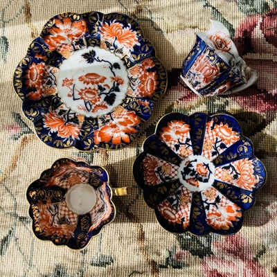 英国Shelley前身Wileman伊万里风钴蓝红花Empire杯型下午茶杯奶杯