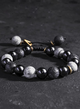 新款普陀山火山岩黑曜石手串男款手链复古个性送男友礼物