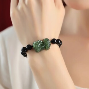 普陀山貔貅手链和田玉手串黑曜石手绳附身符本命年礼物属龙送男友