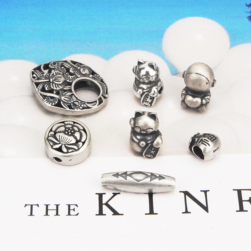 银势925银磨砂牡丹隔珠新款福字