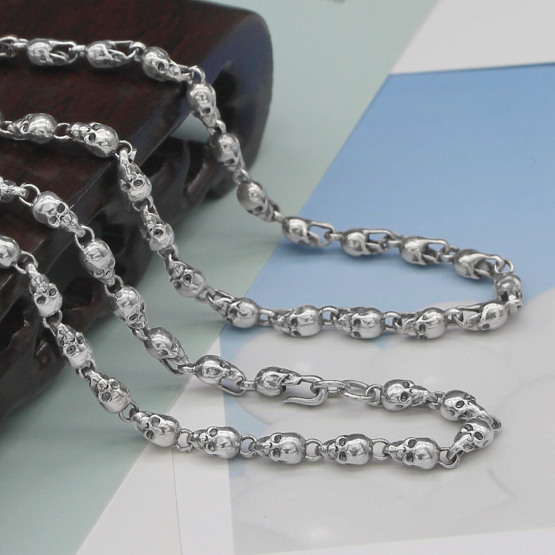 银势925纯银嘻哈骷髅头项链男女款霸气个性朋克风送情侣生日 礼物