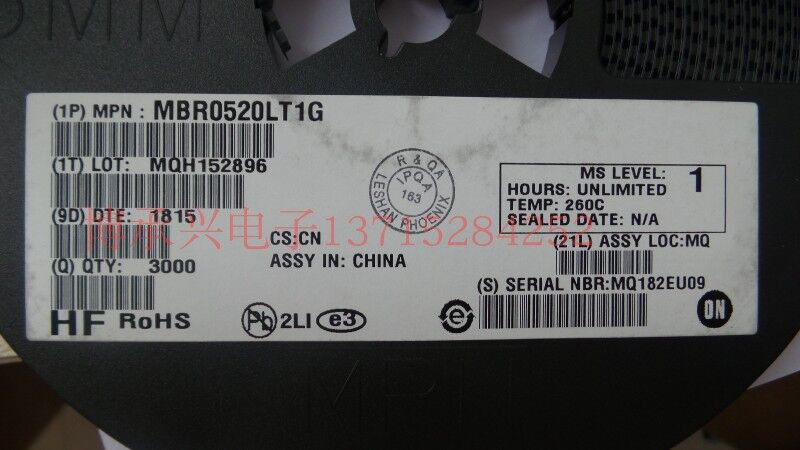 肖特基二极管 MBR0520LT1G SOD123 ON CJ 100%全新原厂原装现货
